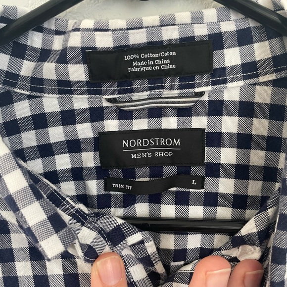 Blue Checkered Trim Fit Men's Long Sleeve Casual Button Down Nordstrom Neck 17 - Picture 3 of 12